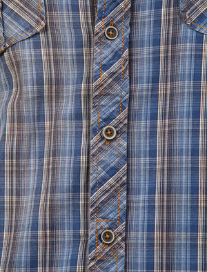 Uxbridge Short Sleeve Checked Shirt in Tokyo Blue - Tokyo Laundry