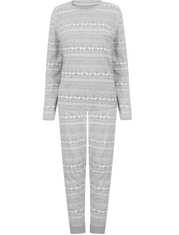 Vega Nordic Fairisle Print 2pcs Lounge Set in Light Grey Marl - Tokyo Laundry