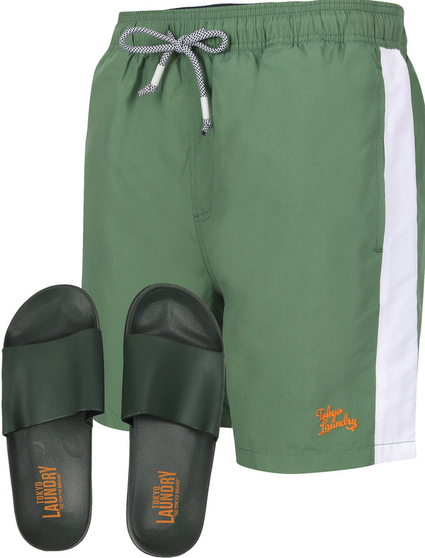 Velorium Swim Shorts With Free Matching Sliders Set In Myrtle Green - Tokyo Laundry