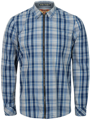 Vierra Zip Through Cotton Check Shirt In Estate Blue - Tokyo Laundry