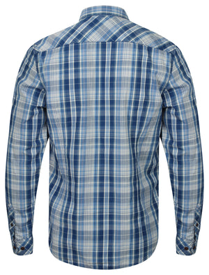 Vierra Zip Through Cotton Check Shirt In Estate Blue - Tokyo Laundry