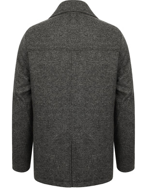 Vincenzio Herringbone Wool Blend Pea Coat In Dark Grey - Tokyo Laundry