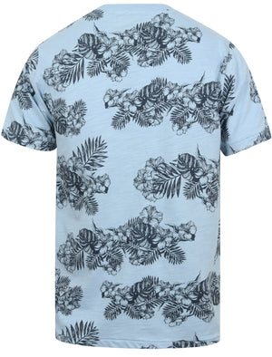 Waiuku Tropical Printed Cotton Slub T-Shirt In Angel Falls Blue - Tokyo Laundry