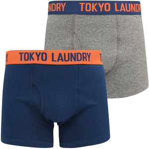 Warwick (2 Pack) Boxer Shorts Set In Estate Blue / Mid Grey Marl - Tokyo Laundry