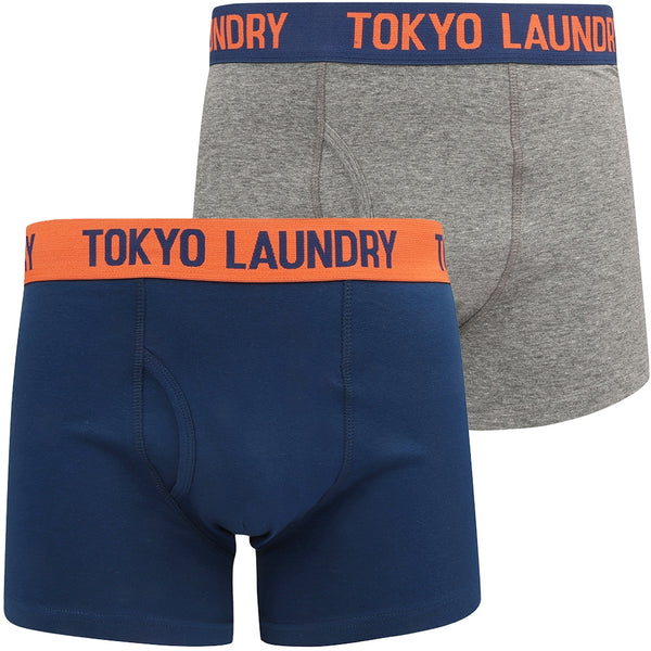 Warwick (2 Pack) Boxer Shorts Set In Estate Blue / Mid Grey Marl - Tokyo Laundry