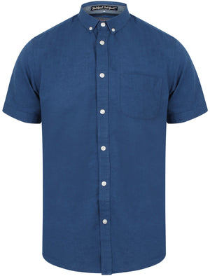 Wells Short Sleeve Cotton Linen Shirt In Ink Blue - Tokyo Laundry