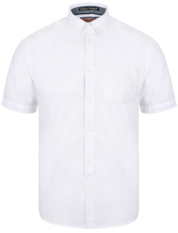 Wells Short Sleeve Cotton Linen Shirt In Optic White - Tokyo Laundry