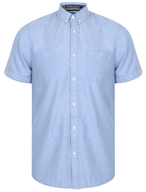 Wells Short Sleeve Cotton Linen Shirt In Pool Blue - Tokyo Laundry