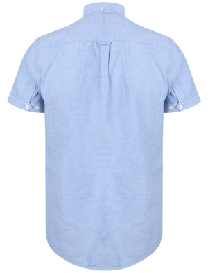 Wells Short Sleeve Cotton Linen Shirt In Pool Blue - Tokyo Laundry