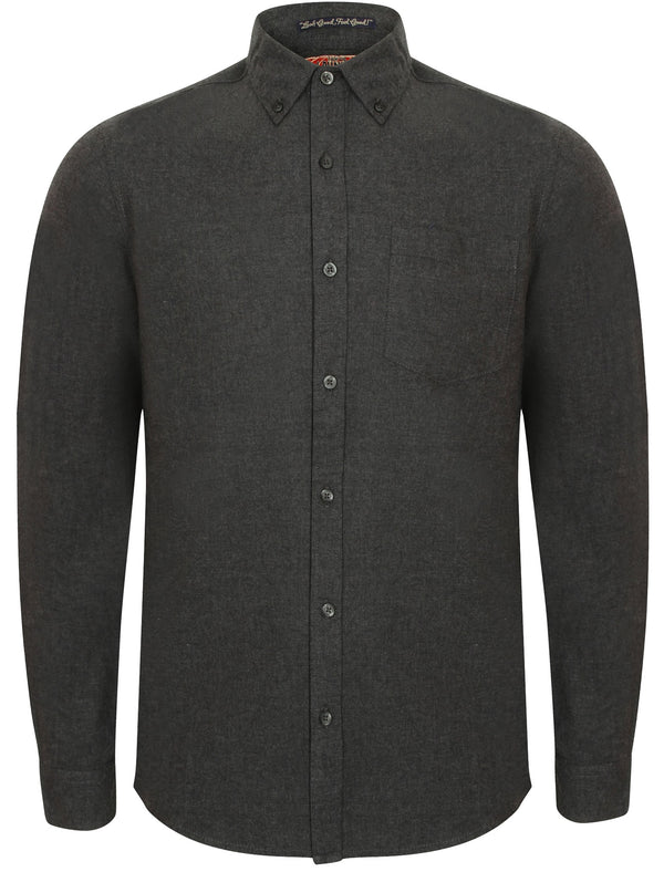Westbridge Long Sleeve Cotton Shirt in Dark Grey - Tokyo Laundry