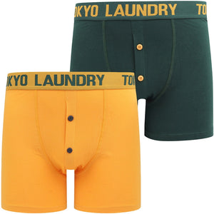 Wetherby (2 Pack) Boxer Shorts Set In Dark Green / Artisans Gold - Tokyo Laundry