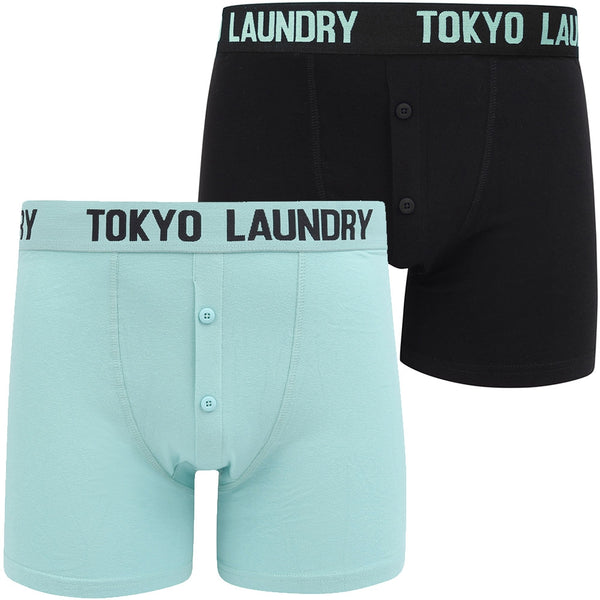 Whitham 2 (2 Pack) Boxer Shorts Set in Aqua Haze / Jet Black - Tokyo Laundry