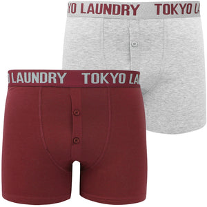 Whitham (2 Pack) Boxer Shorts Set in Oxblood / Light Grey Marl - Tokyo Laundry
