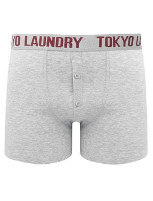 Whitham (2 Pack) Boxer Shorts Set in Oxblood / Light Grey Marl - Tokyo Laundry