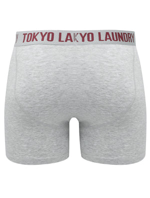Whitham (2 Pack) Boxer Shorts Set in Oxblood / Light Grey Marl - Tokyo Laundry