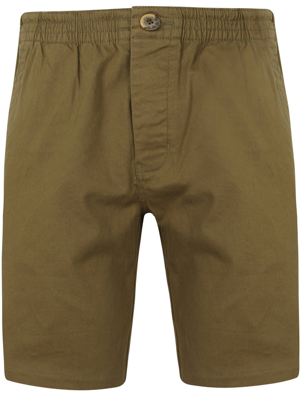 Will Cotton Chino Shorts with Elasticated Waist in Military Olive - Tokyo Laundry