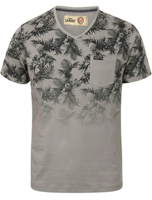 Will Tropical Print V Neck T-Shirt in Griffin Grey - Tokyo Laundry