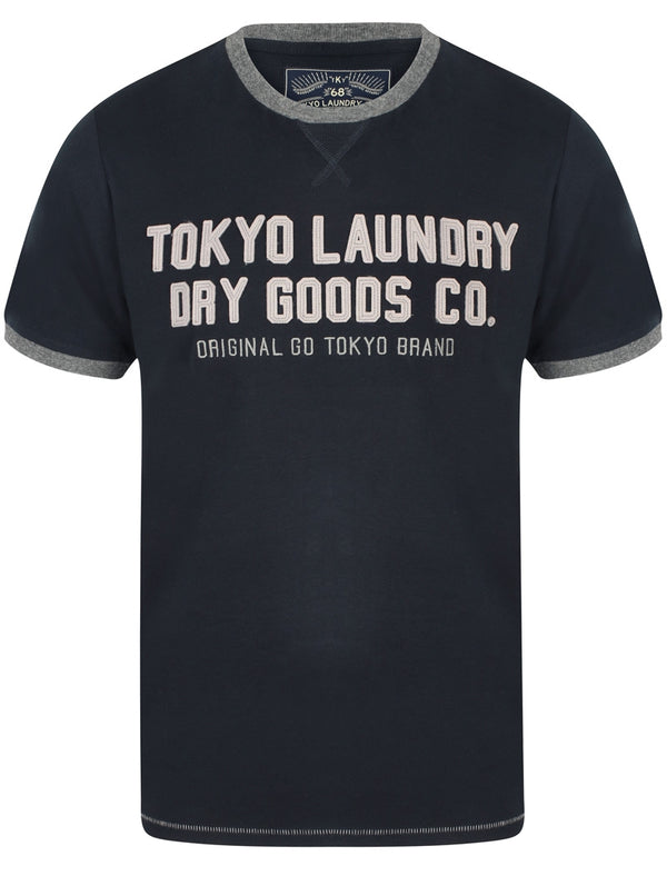 Williamsburg Applique Crew Neck Ringer T-Shirt In Dark Navy - Tokyo Laundry