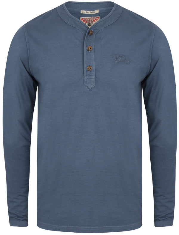 Winter Pines Long Sleeve Henley Top in Vintage Indigo - Tokyo Laundry