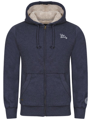 Wolfe Point Borg Lined Zip Through Hoodie In Mood Indigo Marl - Tokyo Laundry