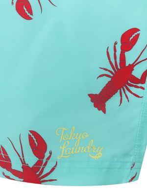Woodbine Lobster Print Swim Shorts In Capri Sea - Tokyo Laundry