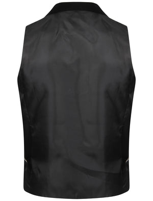 Wrenbury Suit Waistcoat With Velvet Collar In Dark Grey Herringbone - Tokyo Laundry