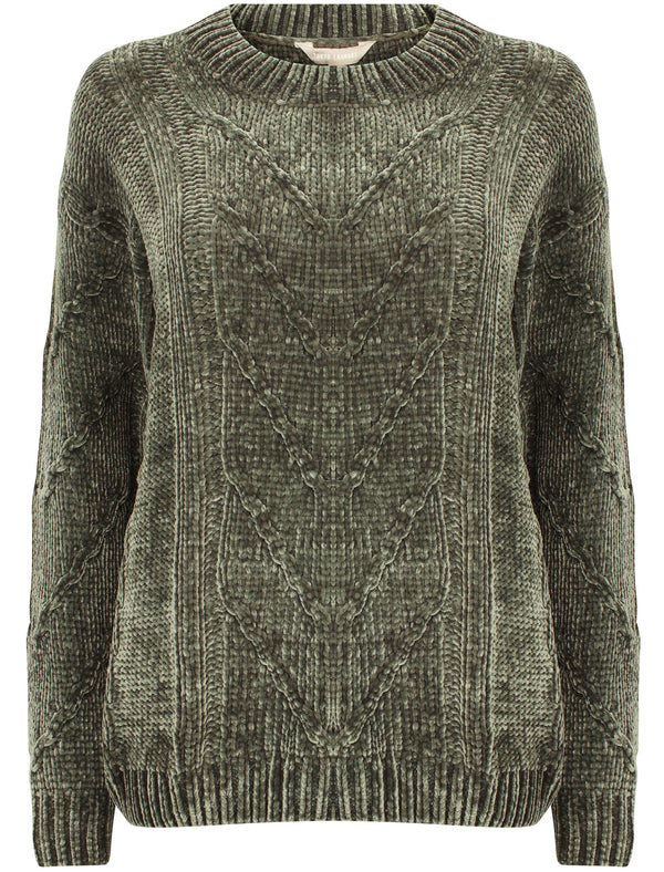 Yandel Chenille Cable Knit Jumper in Olive Khaki - Tokyo Laundry