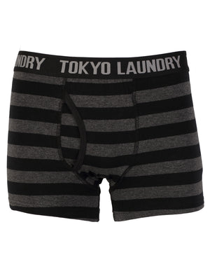 Yass (2 Pack) Striped Boxer Shorts Set in Black / Estate Blue- Tokyo Laundry