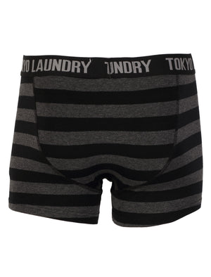 Yass (2 Pack) Striped Boxer Shorts Set in Black / Estate Blue- Tokyo Laundry