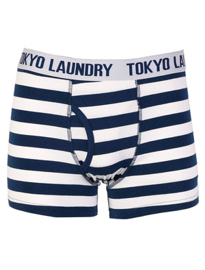 Yass (2 Pack) Striped Boxer Shorts Set in Black / Estate Blue- Tokyo Laundry
