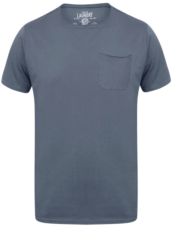 Zac Crew Neck Cotton T-Shirt with Pocket In Dusty Blue - Tokyo Laundry
