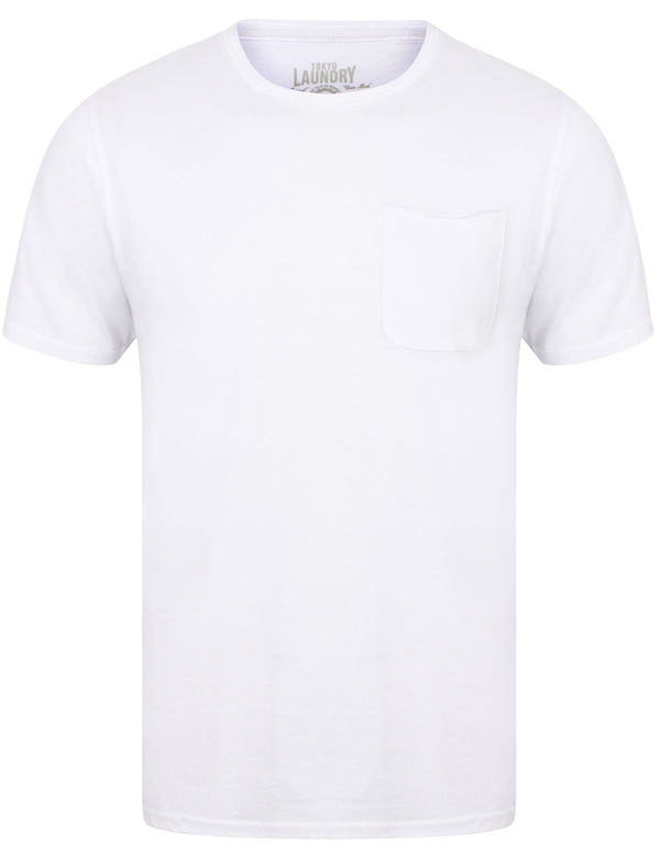 Zac Crew Neck Cotton T-Shirt with Pocket In Optic White - Tokyo Laundry