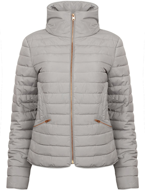 Zelda 2 Funnel Neck Quilted Jacket in Silver Sconce - Tokyo Laundry