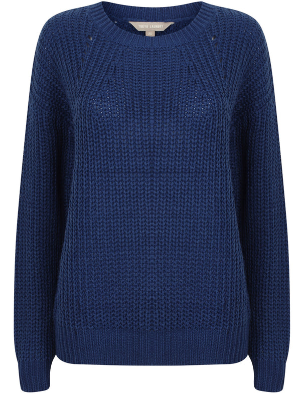 Zember Fisherman Knit Pointelle Jumper in Mazarine Blue - Tokyo Laundry
