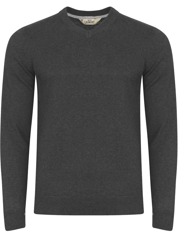 Ziggy V Neck Jumper in Charcoal Marl - Tokyo Laundry
