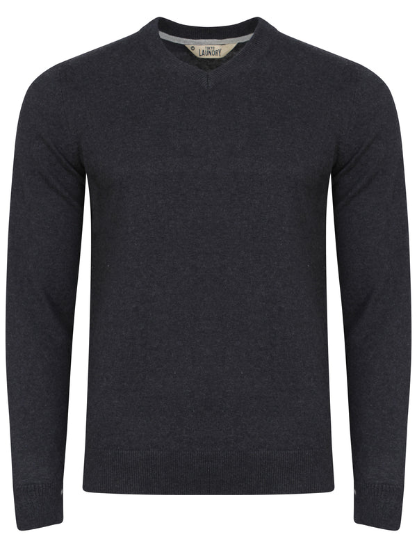 Ziggy V Neck Jumper in Dark Denim Marl - Tokyo Laundry