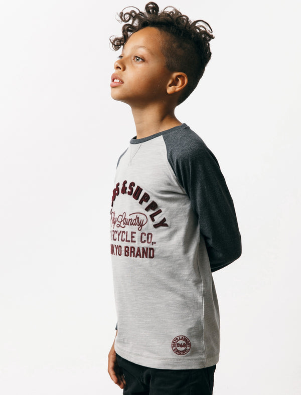 Boys K-Redwing Cove Raglan Long Sleeve Top in Light Grey Marl - Tokyo Laundry Kids