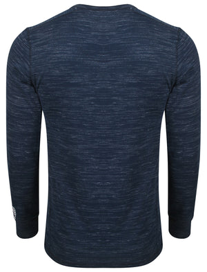 Roswell Peak Injection Marl Long Sleeve Henley Top in Navy - Tokyo Laundry