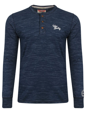 Roswell Peak Injection Marl Long Sleeve Henley Top in Navy - Tokyo Laundry