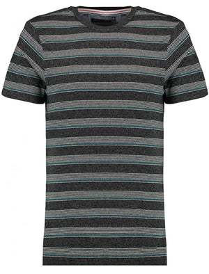 Copolla Stripe Crew Neck T-Shirt with Chest Pocket in Grey