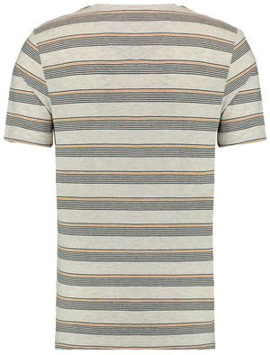 Copolla Stripe Crew Neck T-Shirt with Chest Pocket in Oatmeal