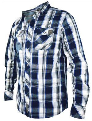 Zander Checked Long Sleeve Shirt in Olympian Blue - Dissident